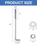 Concrete Anchor Bolts 3/4 In By 10 In L-Shaped Hot-Dip Galvanized with nut and washer diagram