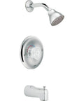 Chateau Chrome Posi Temp Tub And Shower Faucet With Pressure Balancing Valve And Durable Finish Two And One Half Inch Shower Head For Even Water Temperature Five And Half Inch Tub Spout No Fuss Install