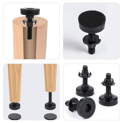 Rock Solid Adjustable Sofa Feet And Furniture Levelers Heavy Duty Leg Supports For Couches And Tables Ditch The Wobbly Floor Setup Built Tough For Daily Grind 10 Pack with adjustable design and parts displayed.