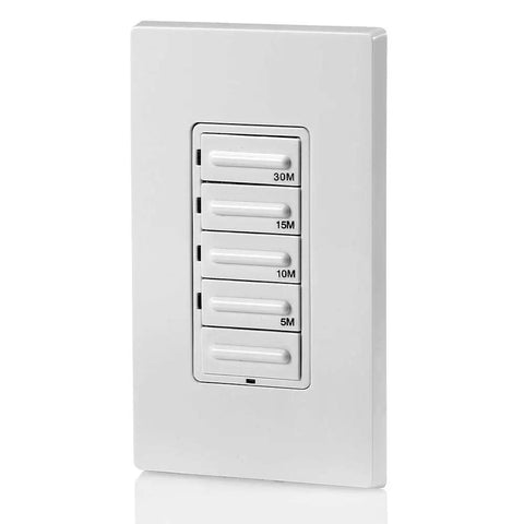 Decora 1800W Countdown Timer Switch For Incandescent And 20A Loads Presets 5 10 15 30 Minutes No Fuss Setup 1HP Compatible Includes Faceplates Model LTB30-1LZ White finish