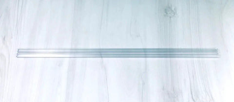Built Tough PVC Piano Hinge Connects Plexiglass And Acrylic No Sweat Setup Golf Cart Windshield Or Aquarium Panel Mounts Smooth Gliding Action 24 Inches Long clear PVC piano hinge on a white background.