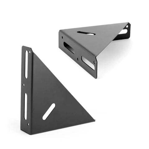 Heavy Duty 2 Pack Steel Angle Brackets With Triangular Corner Support For Wooden Shelving And Cabinet Fixtures in black finish.