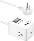 Flat Plug Power Strip With Six Foot Cord, Three Outlets And Three USB Ports Plus USB C, Travel Extension Cord For Cruise And Everyday Use