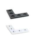 4 Pack L Shaped 90 Degree Corner Connector Plates For Aluminum Profiles, Five Hole Mount, Silver and Black Finish, 6063-T5 Aluminum Alloy