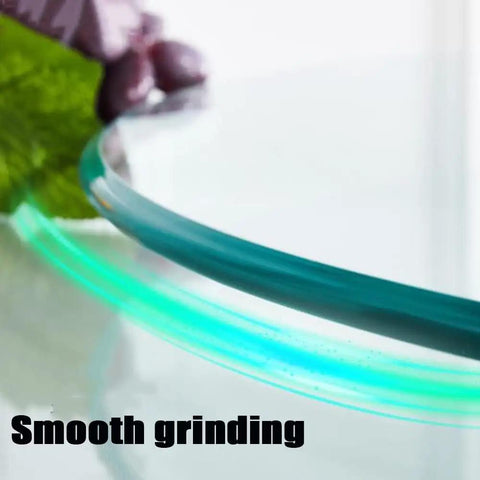 Close-up of anti-collision edge on Lazy Susan Rotating Turntable Glass Tray For Kitchen Tabletop 360 Degree Swivel Plate Clear Tempered