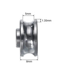 4 Pack SG15 U Groove Track Guide Bearings 5x17x8mm side view with dimensions showing groove and thickness