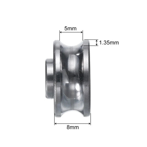 4 Pack SG15 U Groove Track Guide Bearings 5x17x8mm side view with dimensions showing groove and thickness
