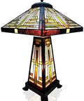 Tiffany Figure Table Lamp With Stained Glass Shade, Geometric Art Deco Desk Lamp, alloy base, 22-inch