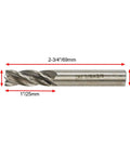 End mill cutter with square end, side view; 3/8 in diameter with 3/8 in shank, 4 flutes, 2-3/4 in overall length