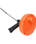 Heavy Duty Toilet Snake Auger And Pipe Clog Remover With Ergonomic Non Slip Handle shown at an angle for plumbing use.