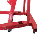 Heavy Duty 2 Ton 4000 Lbs Engine Hoist Cherry Picker base with red steel frame and iron caster wheels for stability.