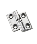 Removable heavy-duty hinge, 304 stainless steel, two mounting plates with screw holes, angled view