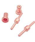 Close-up of copper components from Extended Tip Plasma Cutter Consumables Kit For PT31 JG-40 LG40 Torch, showing tips and electrodes.