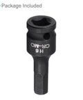 Impact Hex Bit Socket 6mm Metric 35mm Long Chrome Molybdenum Steel One Piece Construction One Quarter Inch Drive Impact Socket