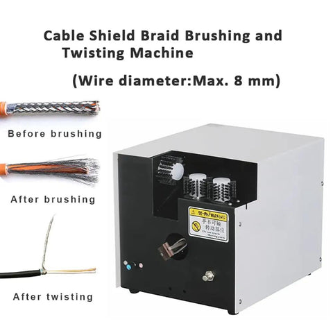 Qugurlid Automatic Wire Twisting Machine High Speed Cable Cutting And Stripping Tool Efficient Wire Peeling Equipment Low Noise Pedal Control, side view of wire twisting and brushing machine.