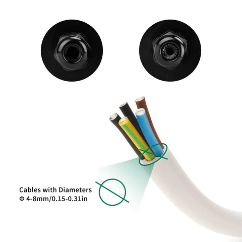 IP67 Waterproof Dustproof Electrical Junction Box With 15A 600V Barrier Terminal showing cable diameter compatibility