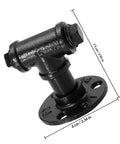 Close-up of Retro Style Iron Water Pipe Cabinet Handle Set 2 Pack Industrial Wardrobe Pulls with dimensions, black finish.
