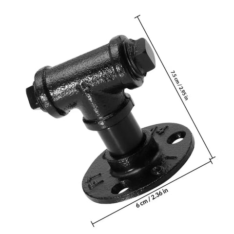 Close-up of Retro Style Iron Water Pipe Cabinet Handle Set 2 Pack Industrial Wardrobe Pulls with dimensions, black finish.