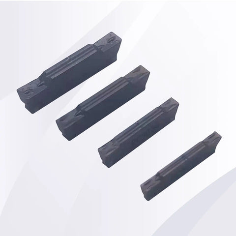 Four 11 MGMN200-G indexable carbide inserts for Lathe Grooving Tool Holder MGEHR1616-2, ideal for precise grooving and cutoff tasks.