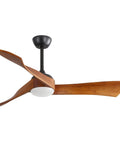 52" Modern Wood Ceiling Fan with Dimmable LED Light, featuring 3 hand-carved solid wood blades and sleek design.
