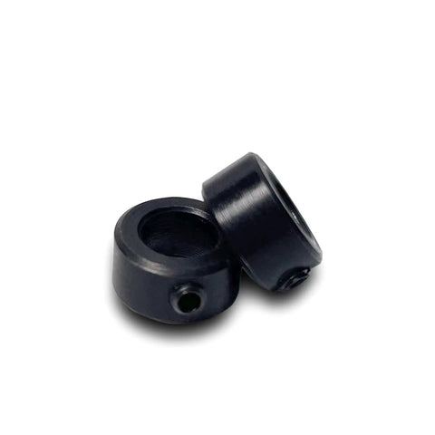 Two Heavy Duty 5/16 Inch Bore Shaft Collars with Zinc Plated Solid Carbon Steel Lead Screw Lock Ring shown side by side.