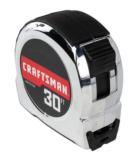 Chrome Classic Tape Measure With Rubber Overmold Grip And Durable Blade Coating For Long Life, 30 Foot Reach, Accurate Lock, CMHT37330S