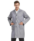 Unisex Lab Coat Scrubs Jacket For Med Pros, Long Sleeve Notch Collar, 2 Waist Pockets And 1 Chest Pocket, Button Closure, Gray, XL