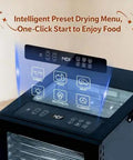 Top view of Professional Electric Food Dehydrator 800W Featuring Stainless Steel Trays And Digital Timer with preset menu.