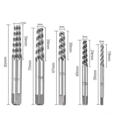 5 Piece Screw Extractor Set Easy Out For Removing Broken Bolts And Damaged Screws Includes Cobalt Drill Bits