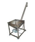 Automatic Screw Powder Feeding Machine Integrating Vibrating Hopper Inclined Conveyor 220V with stainless steel construction and motor.