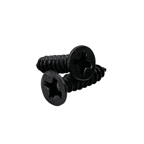 Black Carbon Steel Self Tapping Wood Screw Set With Cross Countersunk Heads, close-up view showing flat heads and threading.