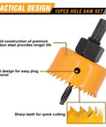 Super Cool 15 Piece Hole Saw Set With 12 Sizes From 3 4 Inch To 3 Inches Plus Two Heavy Duty Arbors And Hex Key For Wood Plastic Soft Metal Home DIY Projects Make Cutouts A Breeze, orange carbon steel hole saw with arbor