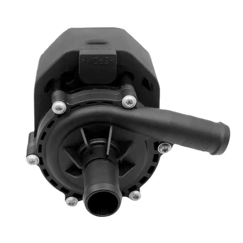 Hardcore Electronic Water Pump For Tesla Model S 85D AWD EV Cooling And Thermal Management System side view with hose attachment.