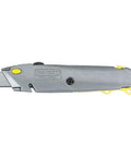 Quick Change Utility Knife With Twine Cutter, 3 Position Retractable Blade, metal body, side view