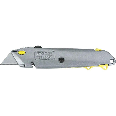 Quick Change Utility Knife With Twine Cutter, 3 Position Retractable Blade, metal body, side view