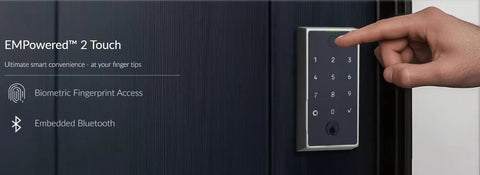 Real Talk Top Shelf Flat Black Smart Deadbolt Door Lock Offering Rapid Fingerprint Unlocking And Hassle Free Wifi Bluetooth Pairing For Sweet Mobile Control Every Day, biometric touch panel close-up.