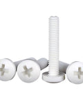 Sweet Deal 100 Piece M3X25 Polypropylene Phillips Pan Head Screws With Matching Nuts And Washers, white screws with pan heads.