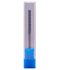 Carbide end mill, AlTiN-coated, 4-flute, 1/8 in dia, 2-1/4 in OAL in blue-capped plastic case