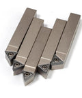 Five nickel-plated mini indexable lathe turning tools with 5/16 inch shanks and carbide inserts