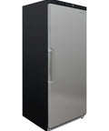 Top Shelf Commercial Workhorse Refrigerator With Heavy Duty Stainless Exterior And No Sweat Temperature Control For Busy Cafes Restaurants And Catering Services, angled view.