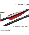 Detailed view of 20 Inch Carbon Crossbow Bolts For Hunting, Beginner And Youth Friendly Arrows with 4 Inch Vanes and 100 Grain Tips.