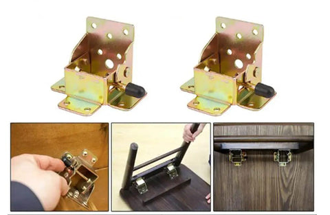 Kickass 90 Degree Folding Self Locking Hinge With Heavy Duty Furniture Foot Bracket Galvanized Metal Iron Dark Bronze Finish for cabinets.