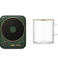 Smart Coffee Mug Warmer With Three Temperature Settings keeps your mug hot next to a clear glass cup.