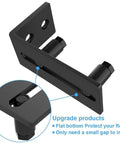 Black Floor Guide And Bottom Wall Guide Set For Barn Doors With Flush Design Flat Bottom Stay Roller Two Pack Heavy Duty Cast Iron Rust Resistant Powder Coat 5 Mm Thick 4.72 In Length 5.26 In Height 2.05 In Wide visible in detailed view