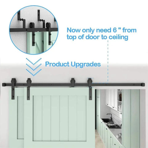 Sliding Barn Door Hardware Kit 1200 To 4870mm Track System With J Shaped Rollers For Double Doors Black Finish 6.6ft installed