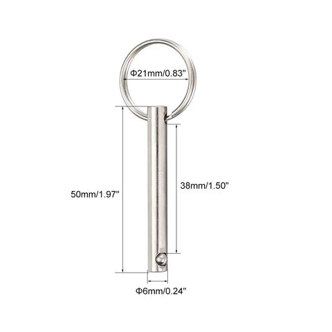 Quick Release Pin 6mm By 50mm Marine Hardware For Boat Bimini Top Deck Hinge, Spring Loaded Ball Tip, Corrosion Resistant Solid Body