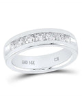 Premium 14K White Gold Mens Wedding Channel Ring Blending One Carat Total Weight Glowing Round Diamonds visible, channel set design.