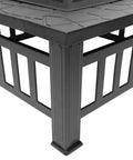 Close-up of iron mesh frame for 32 Inch Wood Fire Pit With Mesh Lid And Fire Poker Portable Outdoor Fireplace For Backyard Hangout Patio Camping.