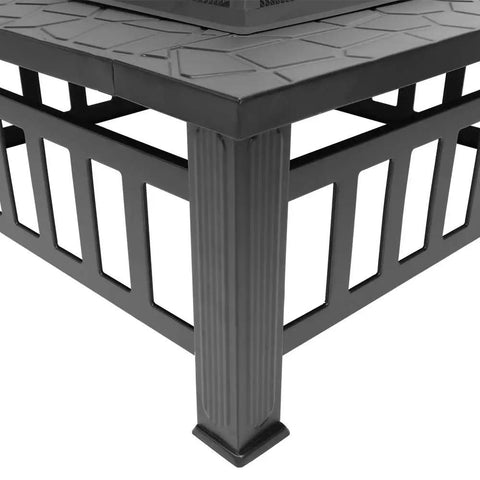 Close-up of iron mesh frame for 32 Inch Wood Fire Pit With Mesh Lid And Fire Poker Portable Outdoor Fireplace For Backyard Hangout Patio Camping.