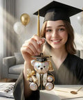 Graduate holding Personalized Graduation Bear Keychain with Custom Name and Class of 2026, a heartfelt keepsake gift.